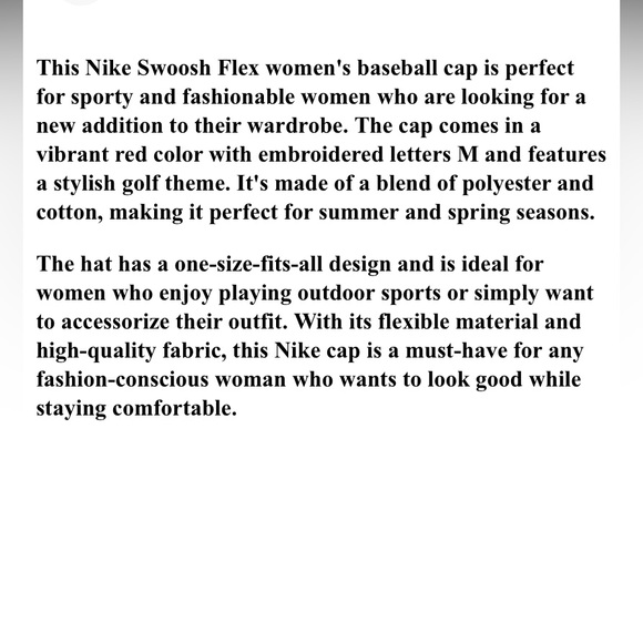 Nike Swoosh Flex Womens Baseball Golf Cap Hat Sports Embroidered Letter M Red - Picture 2 of 4